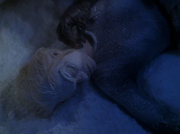 Seven of Nine, dead and frozen, in the wreck of the USS Voyager in an alternate 2390 timeline. (VOY: "Timeless")