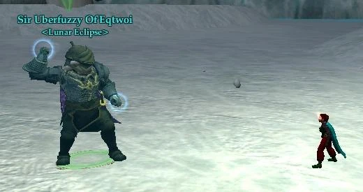 Uberfuzzy and Romieome having snowball fight in Frostfell