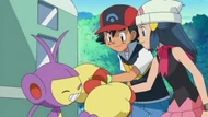 EP593 Ambipom despidiendose de Ash y Dawn-Maya
