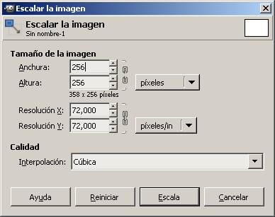 Parámetros de escala en Gimp