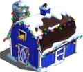 BLue Barn with snow and lights