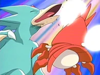 EP406 Corphish usando martillazo en Golduck (2)