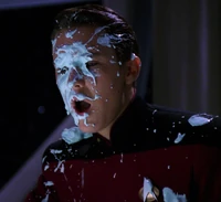 Wesley Crusher accidentally hit in the face with a banana split by Jono. (TNG: "Suddenly Human")
