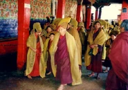 Monks hurrying to services, Tashilhunpo