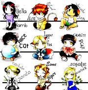 Bella, Edward, jacob, Alice, Jasper, Emmett, Carlisle, Esme, Rosalie