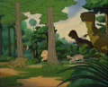 Sharpteeth chase Littlefoot and friends
