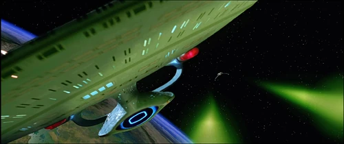 USS Enterprise-D evades the Duras sisters' Bird-of-Prey