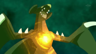Garchomp Cynthia / Cynthia Drake usando cometa. Seu Corpo estava Luzes Chei de energia e ...