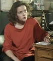 Julia Sawalha writing left