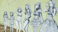 Mirajane, Erza, Cana, Juvia, Levy, Bisca e transformado em pedra