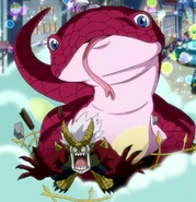 Mirajane as a gecko and Elfman on Fantasia Parade