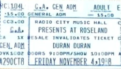 DURAN DURAN TICKET Roseland Ballroom, New York, NY, USA