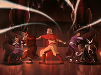 Aang airbends at door