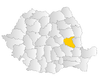 Map of Romania highlighting Vrancea County