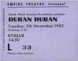 Ticket duran duran 9 november 1982 liverpool