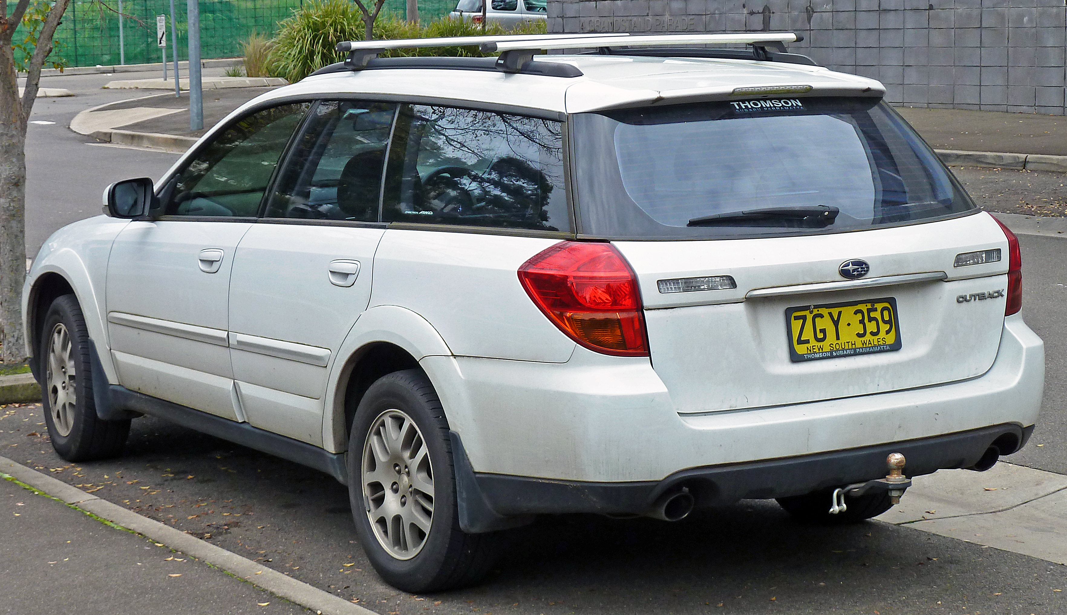White Subaru Outback
