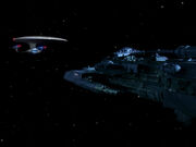 USS Enterprise-D facing off Sheliak vessel