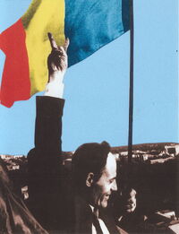 Gheorghe Ghimpu arboreaza Tricolorul