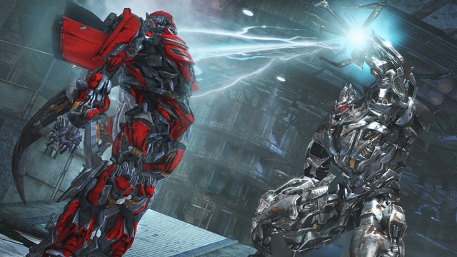 Megatron drains energy from an Autobot with Mirage's character model in the