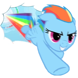 Rainbow Dash flying through screen