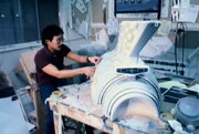 USS Enterprise section model under construction being worked upon bu ILM's Larry Tan