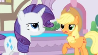 Applejack and Rarity next to the fountain S1E22