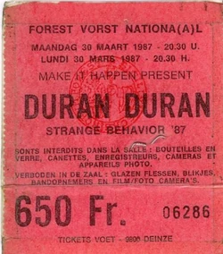 1 ticket 1987 duran duran Forest National, Brussels, Belgium 30 march 1987 concert