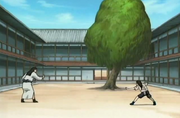 Hiashi entrenando a Neji
