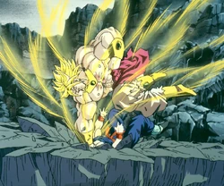 Broly uses the Gigantic Spike against Gohan