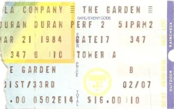 TICKET Madison Square Garden, New York, NY (USA) - 21 March 1984 WIKIPEDIA DURAN DURAN SHOW