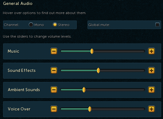 Audio Options screen