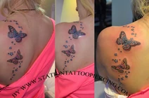 Tattoo buterfly,stars,colour,female,shoulder,back,