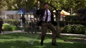 Skipping over sprinklers with an ice cream cone