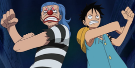 Buggy y Luffy en Impel Down