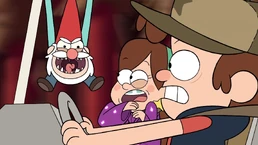 S1e1 gnome hanging on golf cart