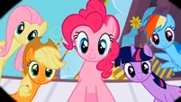 Main 5 ponies waking Rarity up S02E09