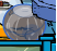 Brown Puffle playing with furniture