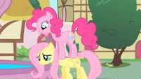 Pinkie Pie on top of Fluttershy S01E22