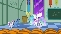 Filly Twilight hopping around Celestia S1E23