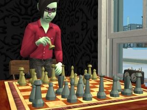 Alien playing chess