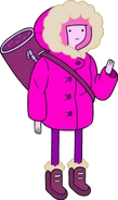 Princess Bubblegum in snow parka carrying bag