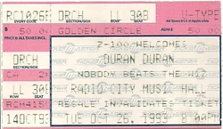 DURAN DURAN OCTOBER 26, 1993 RADIO CITY MUSIC HALL CONCERT TICKET STUB new york wikipedia