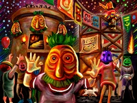 Festejación con Máscaras de los Cuatro Gigantes
