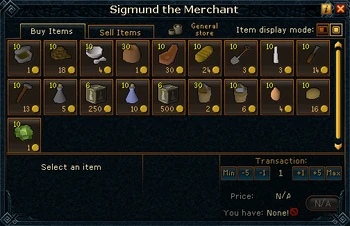Sigmund the Merchant (Shop) stock