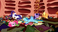 Rainbow crashing into Twilight's library S1E16
