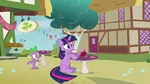 Twilight sat on the floor by the table S3E3