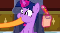 Applejack putting hoof inside Twilight's mouth S2E25