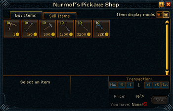 Nurmof's Pickaxe Shop stock