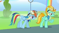 Lightning Dust looking at her badge S3E7