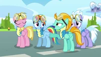 Lightning and Rainbow doing a hoofbump S3E07